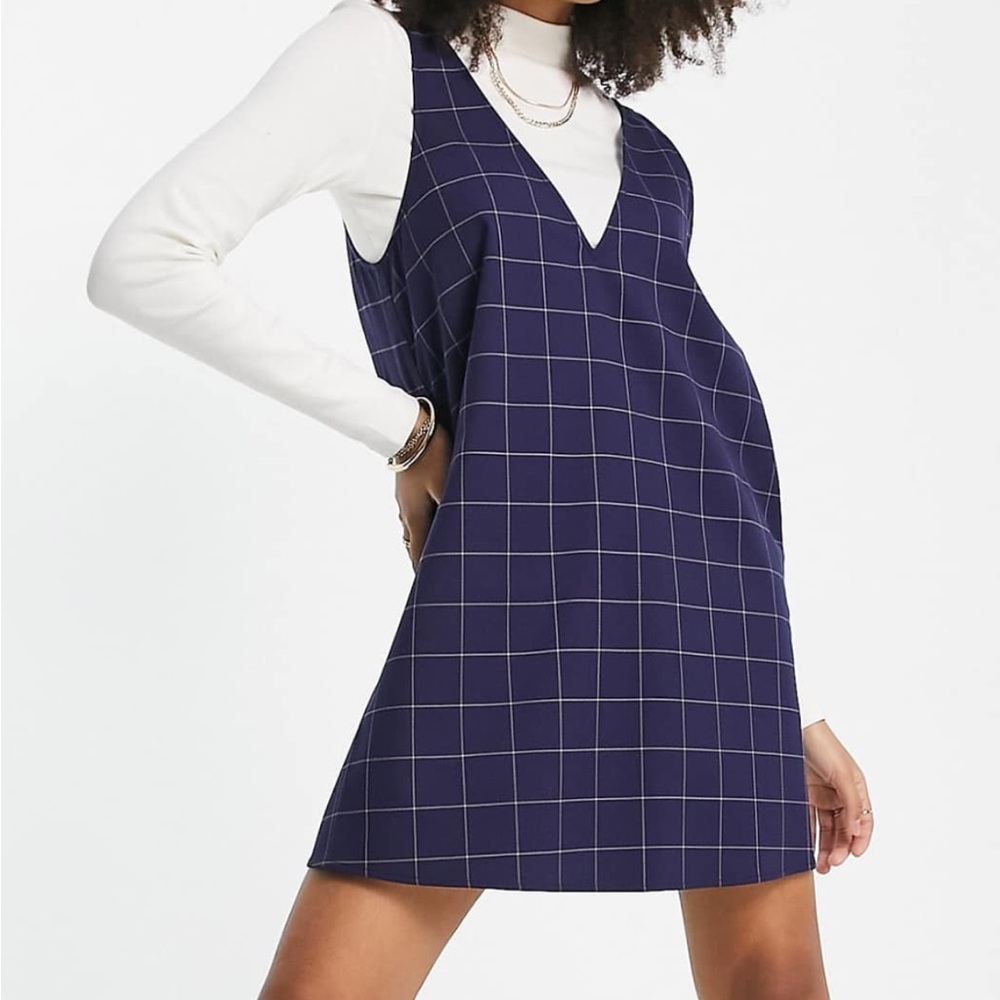 Monki mini shift dress in navy grid check